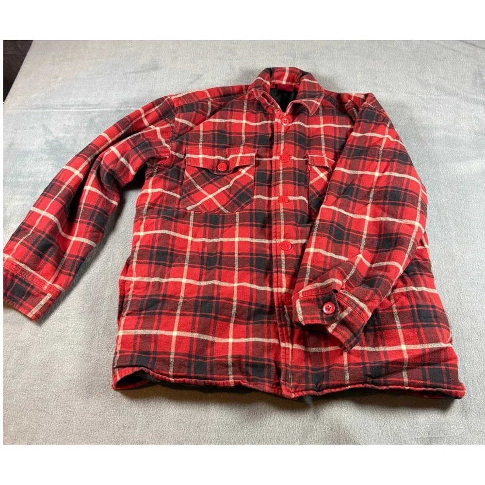 Levis Red Tab Men Medium Quilted Flannel Shirt Jacket Red Black Plaid 61020-7001